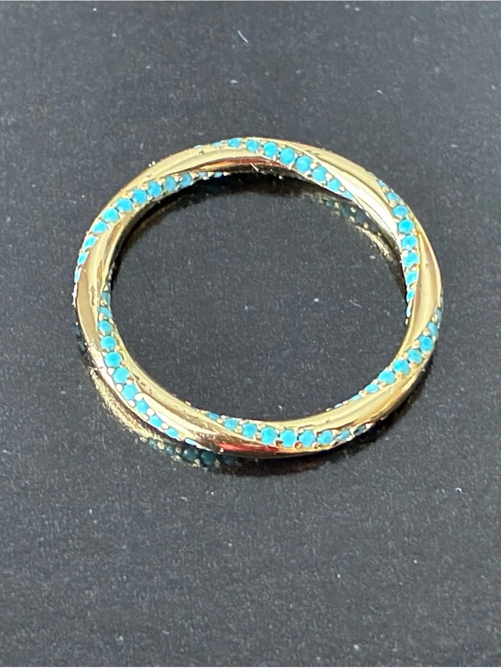 Sterling Silver 925 Twisted Band Ring with Turquoise Accent Stones Sz 8